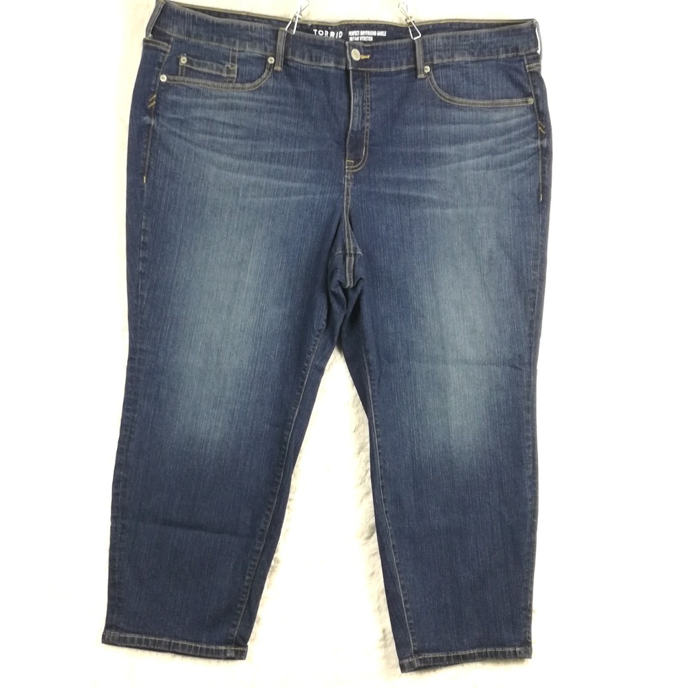 Torrid Womens Jeans Perfect Boyfriend Ankle Blue Denim Stretch‎ Plus Short 26S